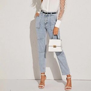 Faded Wash Button Fly Paneled Jeans